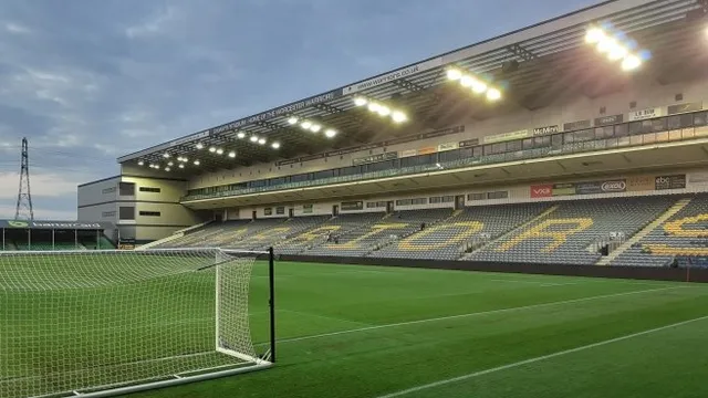 The stand and pitch at Sixways Stadium, Worcester